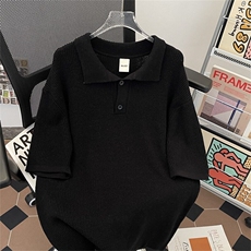 HY0282-P48针织翻领polo衫高级感短袖T恤韩版宽松慵懒ins半袖，男装Polo衫，电商C233