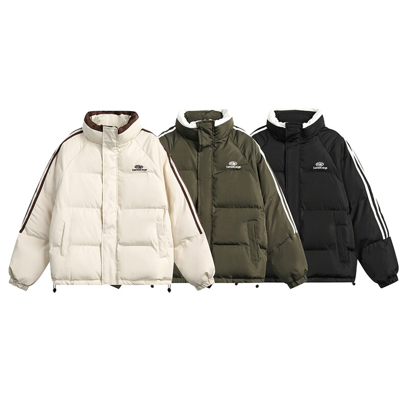 2025冬侧边条纹立领拼色印花棉服-5158 控价198图片
