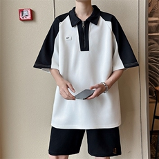 夏季新款半拉链Polo衫短袖男日系潮流翻领宽松上衣现货T1802-P38，男装Polo衫，星座512-4
