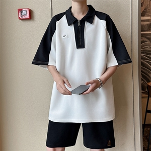 夏季新款半拉链Polo衫短袖男日系潮流翻领宽松上衣现货 T1802-P38图片