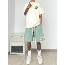 美潮纯棉320G重磅水洗做旧印花短裤A014-DY25028-P40控58，男装牛仔裤，电商A014