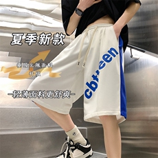 大字母五分裤男2025夏季新款华夫格休闲中裤运动短裤女K1076-P26，男装牛仔裤，星座207