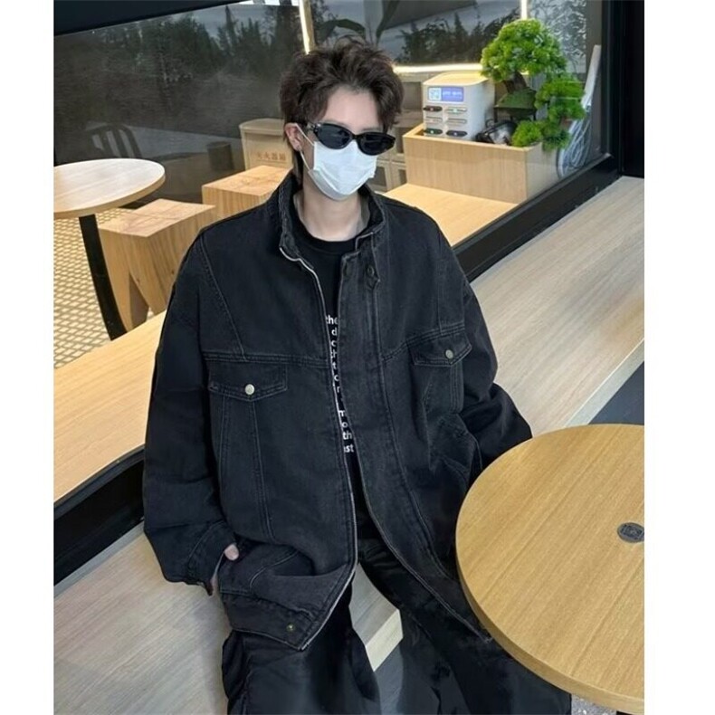 复古水洗做旧牛仔外套男款春秋季潮牌vibe风休闲夹克宽松工装上衣图片