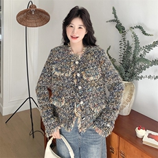 【现货大】粗花呢彩色编织小香风春秋外套1C045-H508P165K258，女装短外套，红龙果