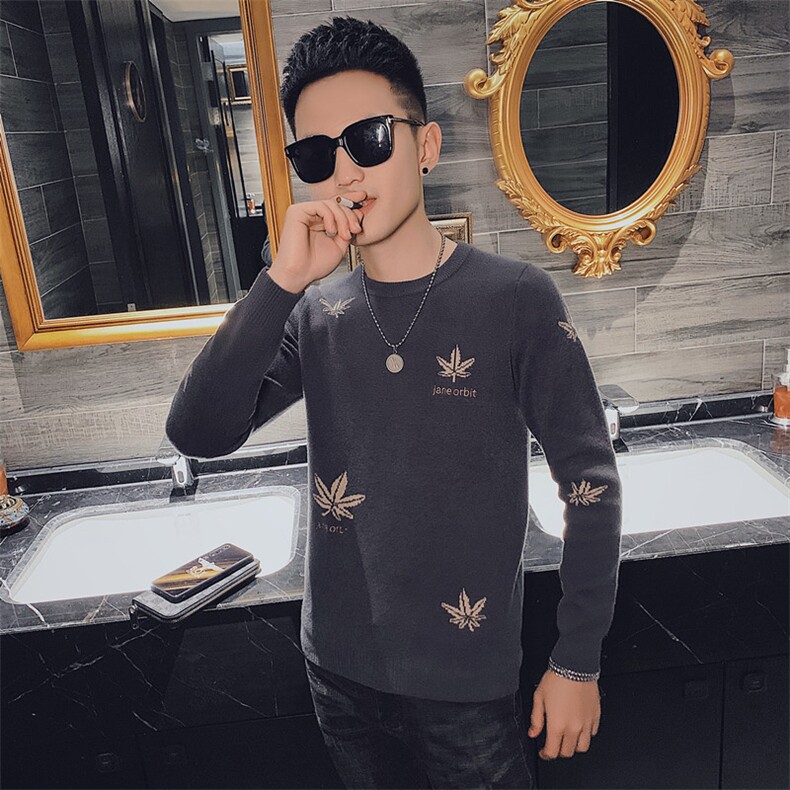 秋冬休闲圆领毛衣修身套头枫叶针织打底衫社会小伙MY2031-P68控88,男装针织衫/毛衣,星座308A
