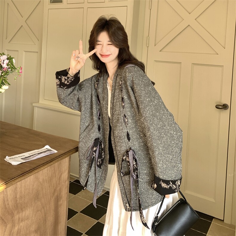 26春装新款松弛感灰色飘带外套9013P175K288,女装短外套,2C236