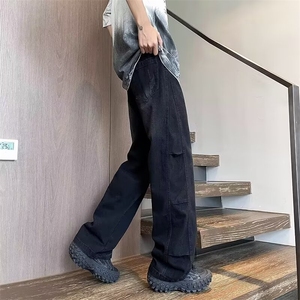 新款美式牛仔裤男宽松直筒阔腿休闲长裤子潮牌痞帅炸街AMK30 P43图片