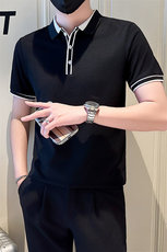 店主风社会小伙男士异色拼接翻领POLO衫男T恤301A-1/PL100/P53，男装T恤，星座301A-1
