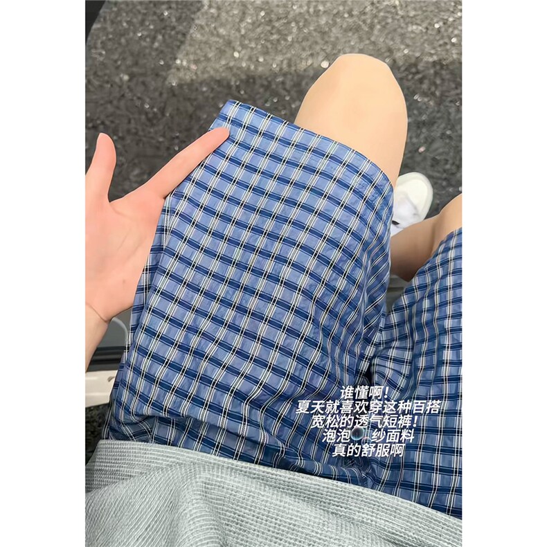 的泡泡纱格子冰丝凉感五分短裤宽松 现货2000件 K997/特P20图片