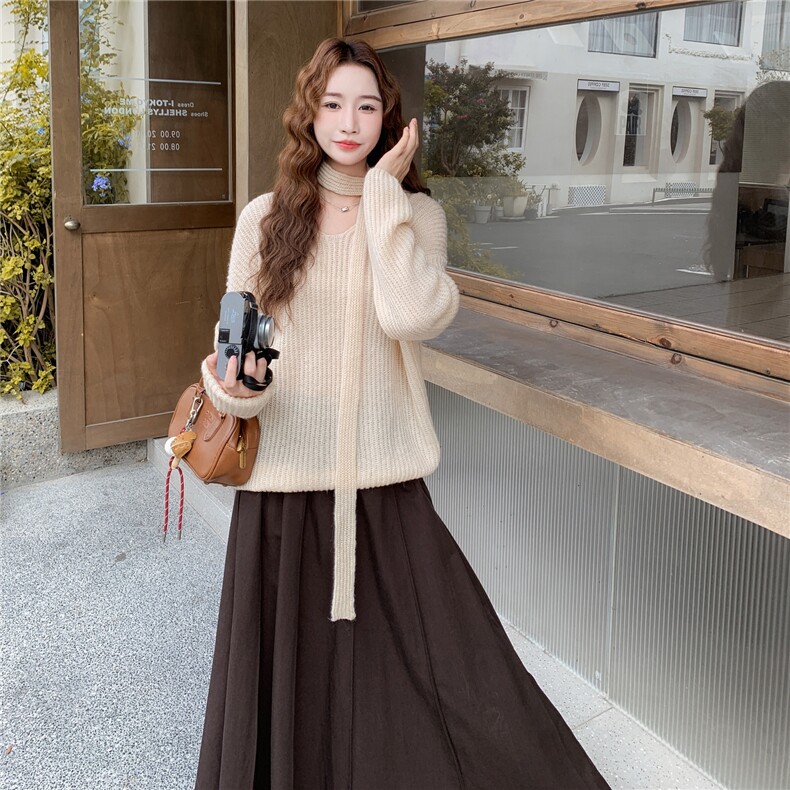 温柔风穿搭针织毛衣套装女春秋2025超火好看高级感半身长裙两件套图片