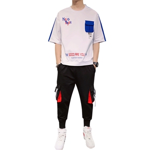 2023夏季潮流时尚T恤男装青少年宽松棉质ins圆领套装F160P75图片