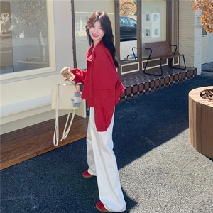 韩系chic休闲减龄复古红色短外套女春秋超火好看宽松工装夹克上衣图片