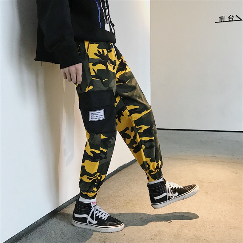 2021黄迷彩裤子男休闲裤春季宽松运动裤束脚潮牌工装裤862/P65,男装休闲裤,星座1506-1