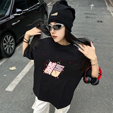 抖音得物高品质二开240克宽松纯棉美式潮牌三条杠织带短袖T恤，男装T恤，电商A486-1