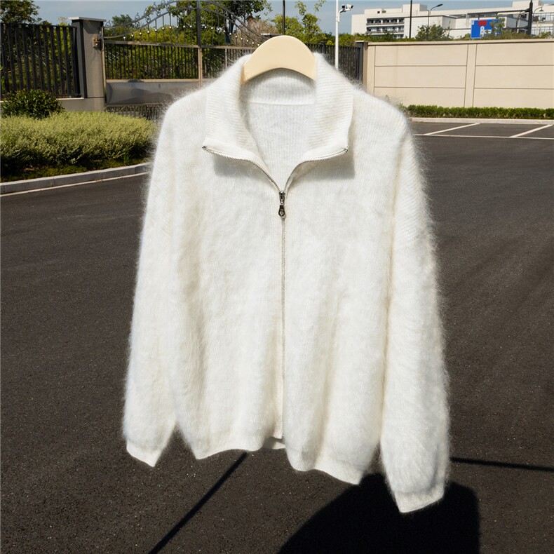 HE|真拉绒工艺！A规1005纯山羊绒针织开衫女翻领毛衣宽松加厚外套，女装羊绒衫，诚赞羊绒