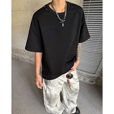 T300-P35控58260克夏季美式拼接凹凸印花短袖T恤男潮牌宽松，男装T恤，电商A058-1（原电商C417）