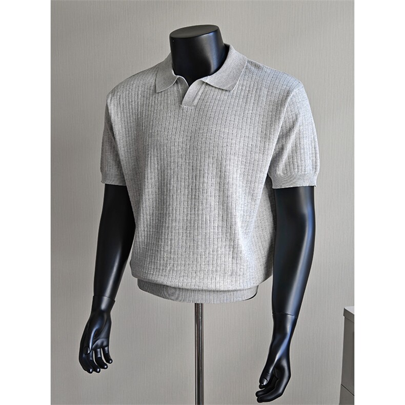 盗图老钱风海鸥领纯色弹力复古针织短袖POLO衫H91056/P58控88，男装T恤，电商A243