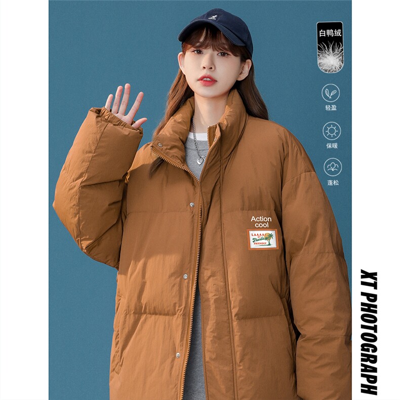 主推现货中性冬绿色白鸭绒立领宽松保暖羽绒服女YR6180P195控258，男装羽绒服，电商A268