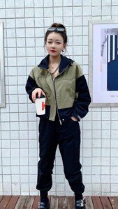 秋季新款撞色拼接工装套装图片
