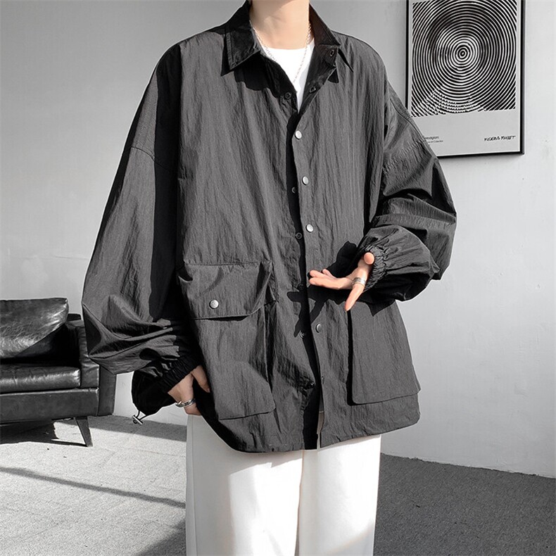 8XL-M春夏廓形衬衫防晒外套特大码多口袋复古慵懒衬衣JK5203/P50,男装夹克,电商B238
