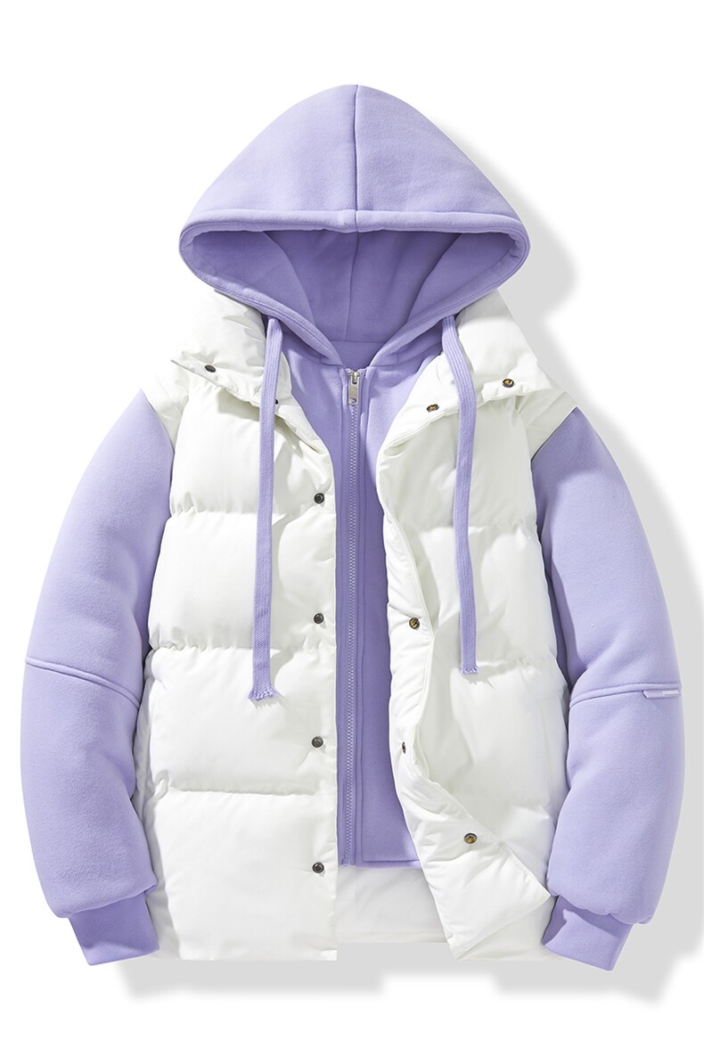新款假两件棉服男加厚羽绒棉衣情侣款连帽拼色连帽外套M092-P75,男装棉衣,星座1403A