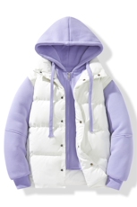新款假两件棉服男加厚羽绒棉衣情侣款连帽拼色连帽外套M092-P75，男装棉衣，星座1403A