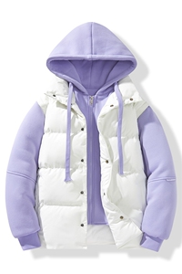 新款假两件棉服男加厚羽绒棉衣情侣款连帽拼色连帽外套M092-P75图片
