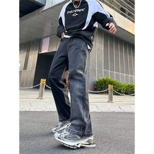 美式高街vibe风直筒长裤欧美痞帅男hiphop复古水洗拼接工装牛仔裤,欧美最佳屏风玄关搭配图片