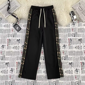 美式直筒卫裤男春秋款潮牌运动休闲长裤黑色cleanfit迷彩条纹裤子图片