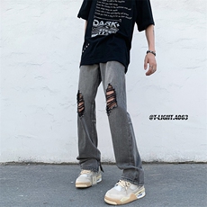 美式高街拉链直筒破洞牛仔裤货号K753P60，男装牛仔裤，电商A063