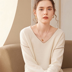 V领宽松撞色条宽松时尚套头气质简约百搭秋冬35%羊绒衫，女装羊绒衫，尚品绒