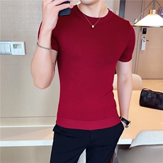 针织衫毛衣男M02/p40春夏短袖修身圆领纯色内搭打底衫线衣男，男装针织衫/毛衣，电商D303