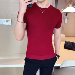 针织衫毛衣男 M02/p40 春夏短袖修身圆领纯色内搭打底衫线衣男图片