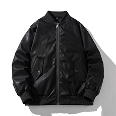 现货黑色PU皮棒球服外套秋冬棉服带帽可拆卸，男装棉衣，电商A105