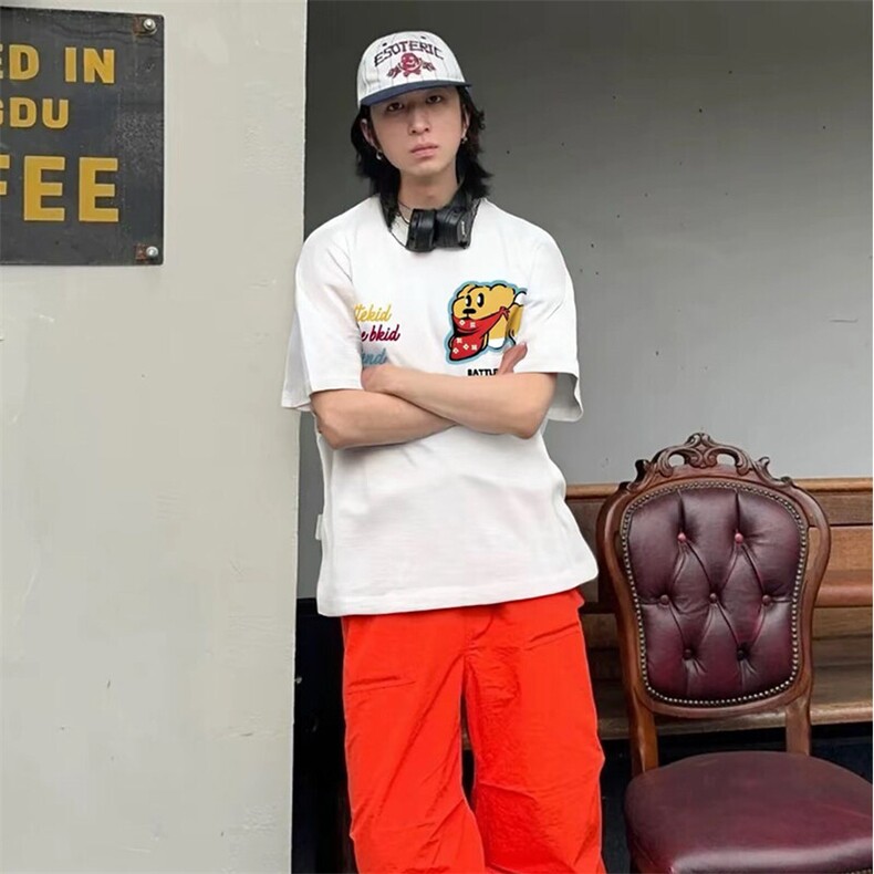 万针全刺绣工艺抖音得物高品质260克重磅纯棉双纱美式高街短袖T恤图片