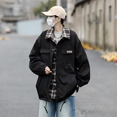 新款高级感日系潮牌宽松工装夹克春秋季假两件外套男士W7174-P65，男装夹克，星座512-2