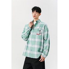 8XL-M小狗格子衬衫男长袖2025春情侣款寸衣宽松衬衣CS519P58控78，男装衬衫，电商D206-1