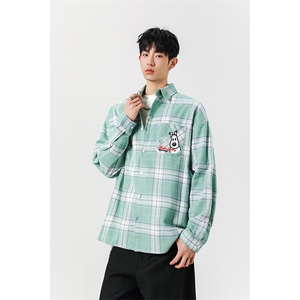 8XL-M 小狗格子衬衫男长袖2025春情侣款寸衣宽松衬衣CS519P58控78图片