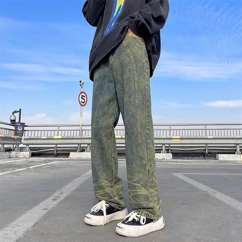牛仔裤男韩版潮流高街帅直筒裤子2024春季新款ins长裤RK1442-P49,男装牛仔裤,星座412-2