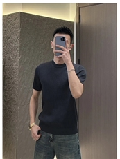 冠什么希同款圆领针织衫冰丝坑条肌理感短袖圆领H6003-P45，男装针织衫/毛衣，星座1012-1