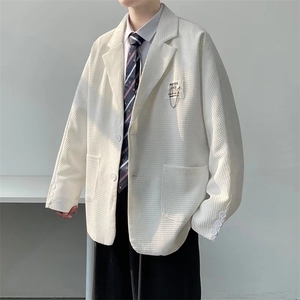高级感炸街西装男制服轻熟风男装西服华夫格外套XF08P58