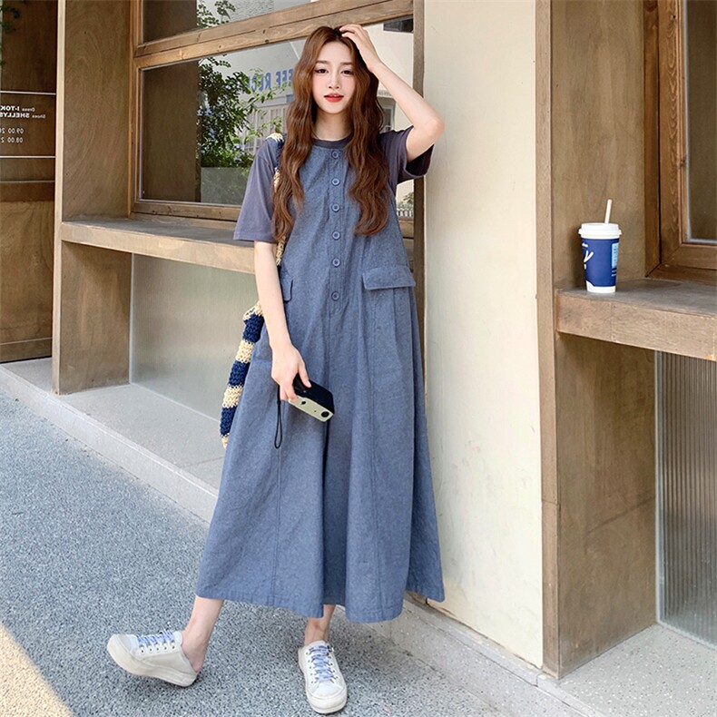 日系慵懒风无袖连体裤套装女2025夏新款小个子宽松休闲T恤两件套,女装套装/套裙,2C085