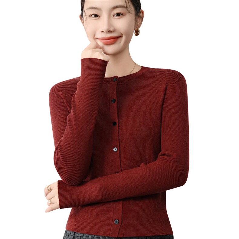 针织开衫外套女叠穿坑条修身圆领长袖上衣春秋新款配吊带外搭毛衣,针织衫/毛衣,佳绒包芯纱店