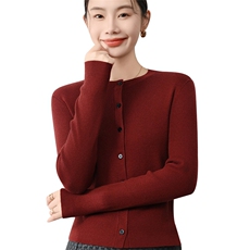 针织开衫外套女叠穿坑条修身圆领长袖上衣春秋新款配吊带外搭毛衣，女装针织衫/毛衣，佳绒包芯纱店