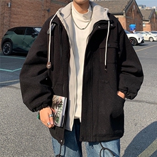 EQ158纯色拼接连帽呢料大衣外套男2024新款韩版纯色冬季加厚棉衣，男装棉衣，电商C306-1