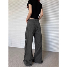 美式复古高街深灰色多口袋工装裤男女宽松直筒小众裤子NA1063-P65，男装工装外套，星座208-5