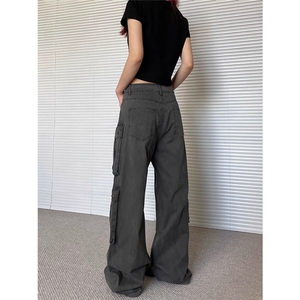 美式复古高街深灰色多口袋工装裤男女宽松直筒小众裤子NA1063-P65图片