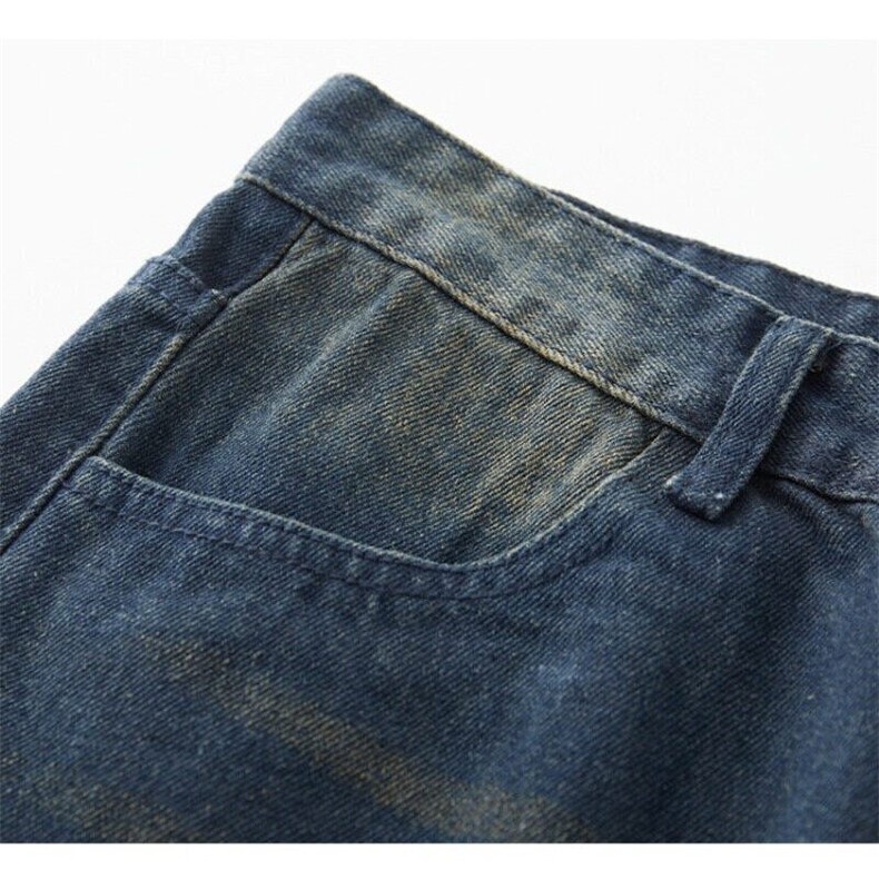 复古水洗牛仔裤男女宽松阔腿cleanfit做旧拖地裤子直筒MA1088-p52,男装牛仔裤,星座1008