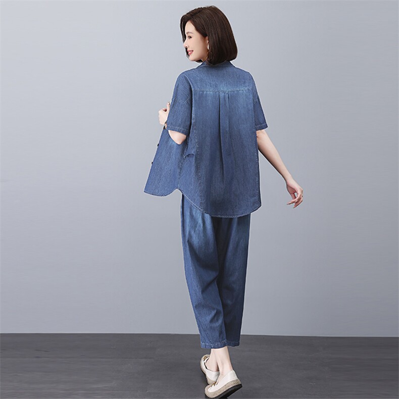 时尚休闲牛仔套装女夏季宽松显瘦两件套,女装套装/套裙,悦见她