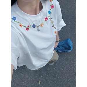 万针全刺绣工艺抖音得物高品质260克重磅纯棉双纱美式高街短袖T恤图片